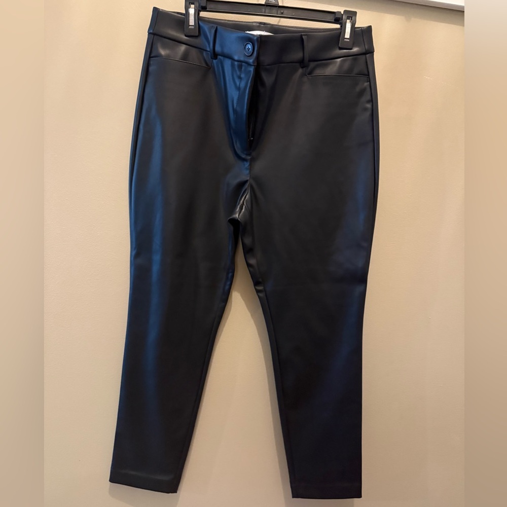 LOFT Black Faux Leather Straight Leg Pants